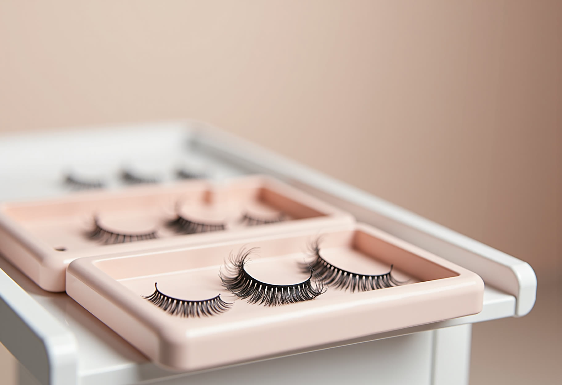Lash trays laid out before a volume set