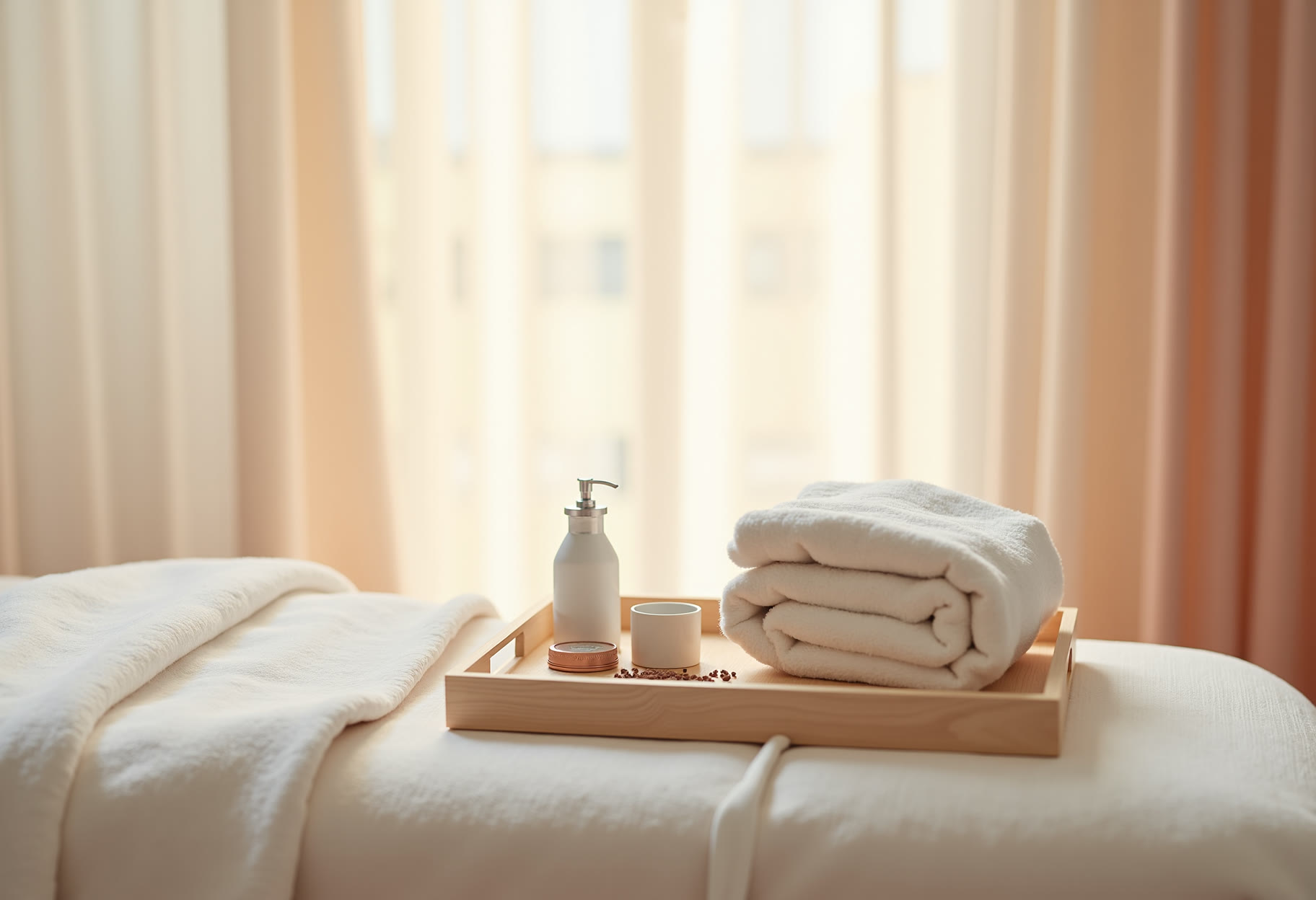 Bed one, made up before a morning appointment
